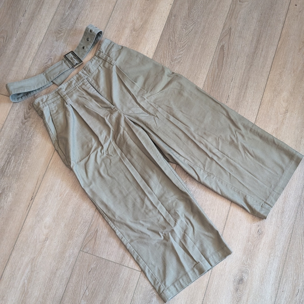 Vera Vang Simply Vera cropped wide leg army green khaki trousers size 10/M W34